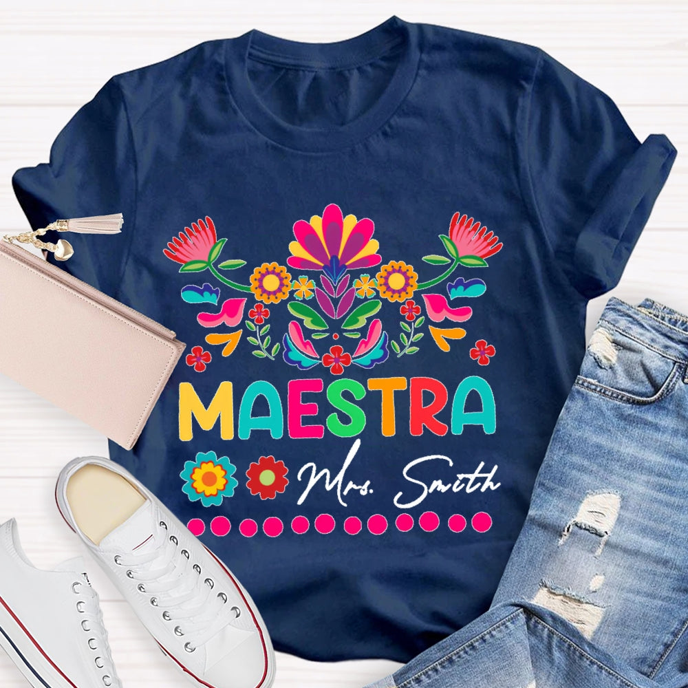 Personalized Name Maestra Flowers Printing T-shirt