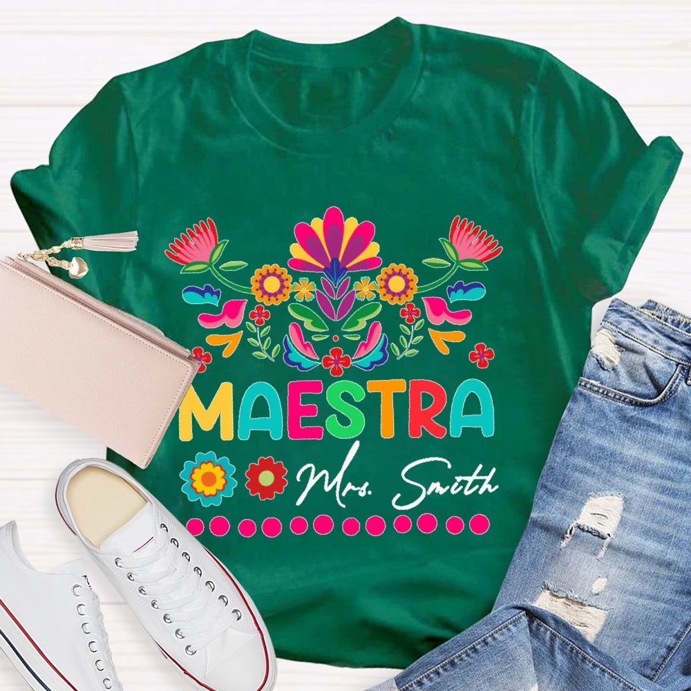Personalized Name Maestra Flowers Printing T-shirt