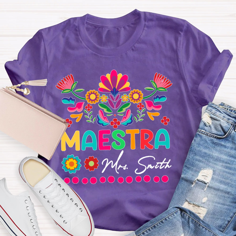 Personalized Name Maestra Flowers Printing T-shirt