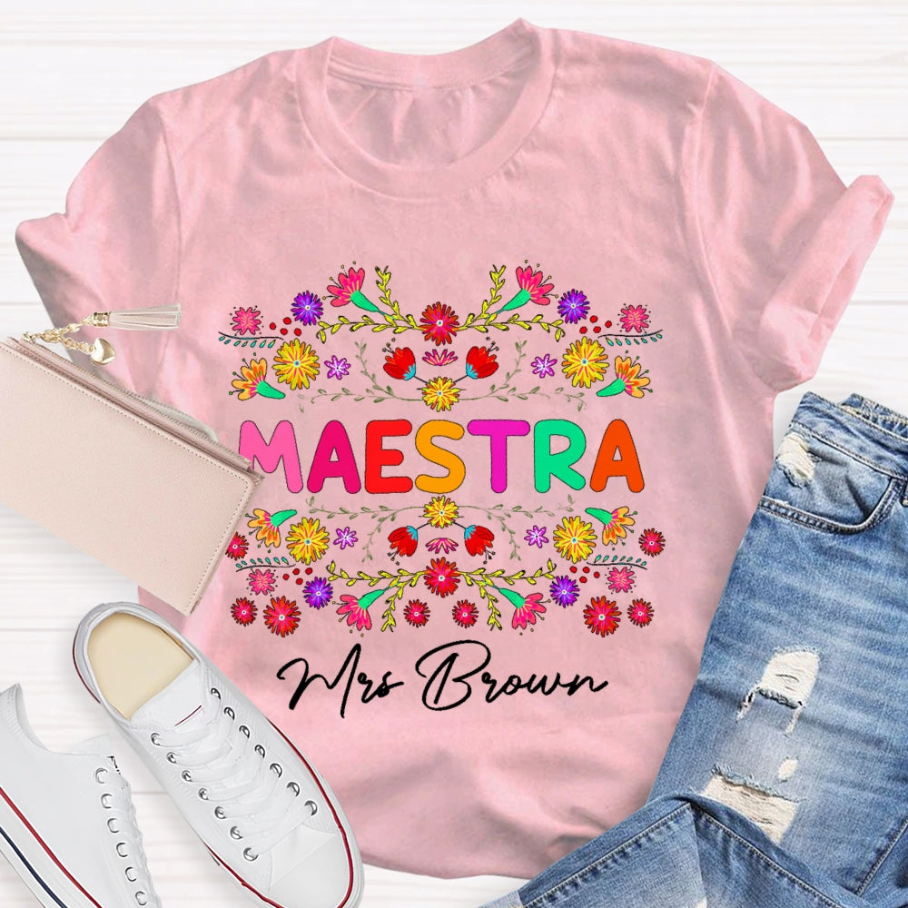 Personalized Name Maestra Colorful Flowers T-shirt