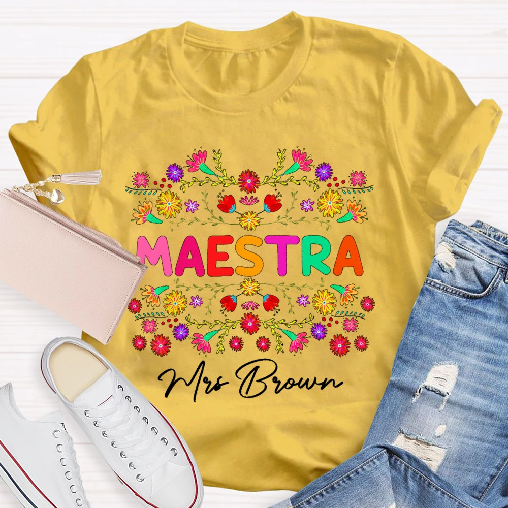 Personalized Name Maestra Colorful Flowers T-shirt