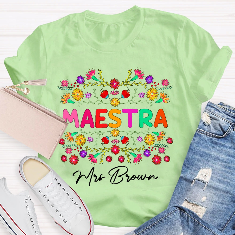 Personalized Name Maestra Colorful Flowers T-shirt