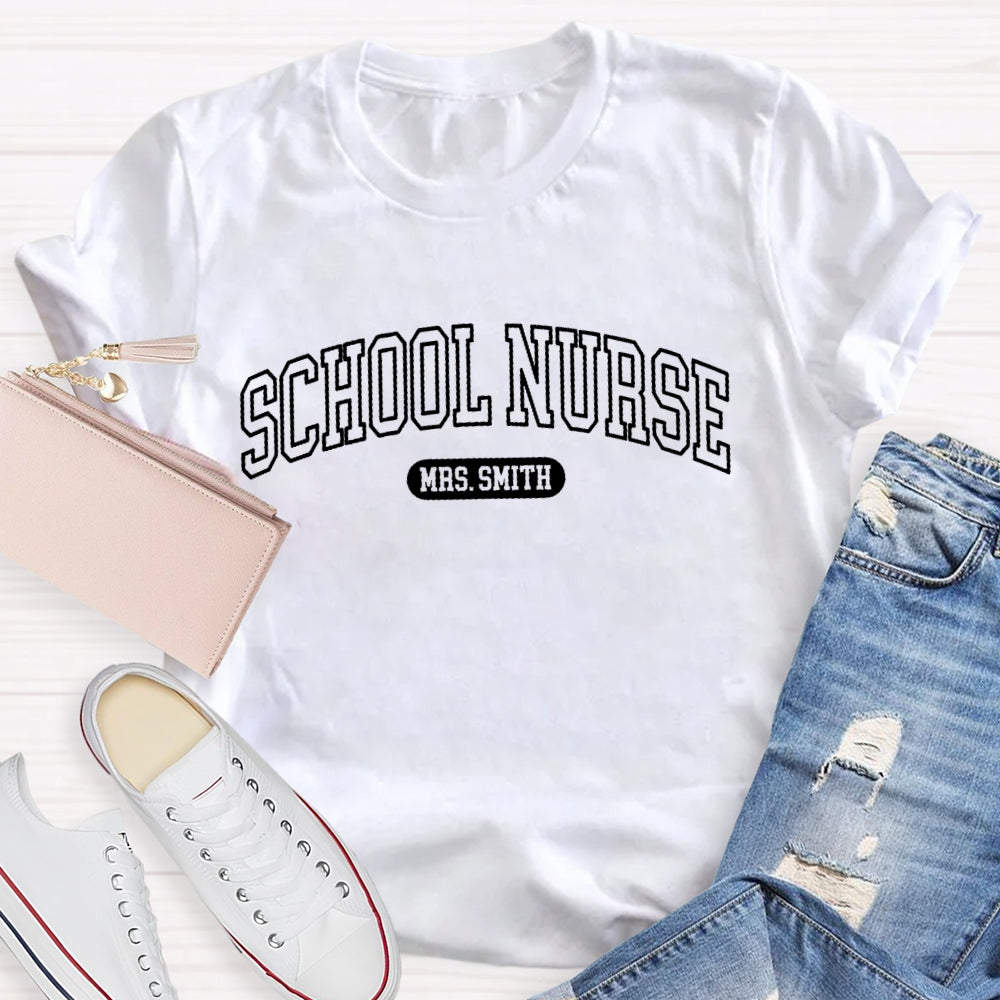 Personalized Name School Nurse Minimalist letters T-shirt