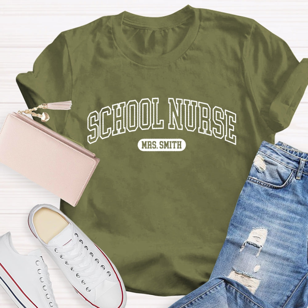 Personalized Name School Nurse Minimalist letters T-shirt