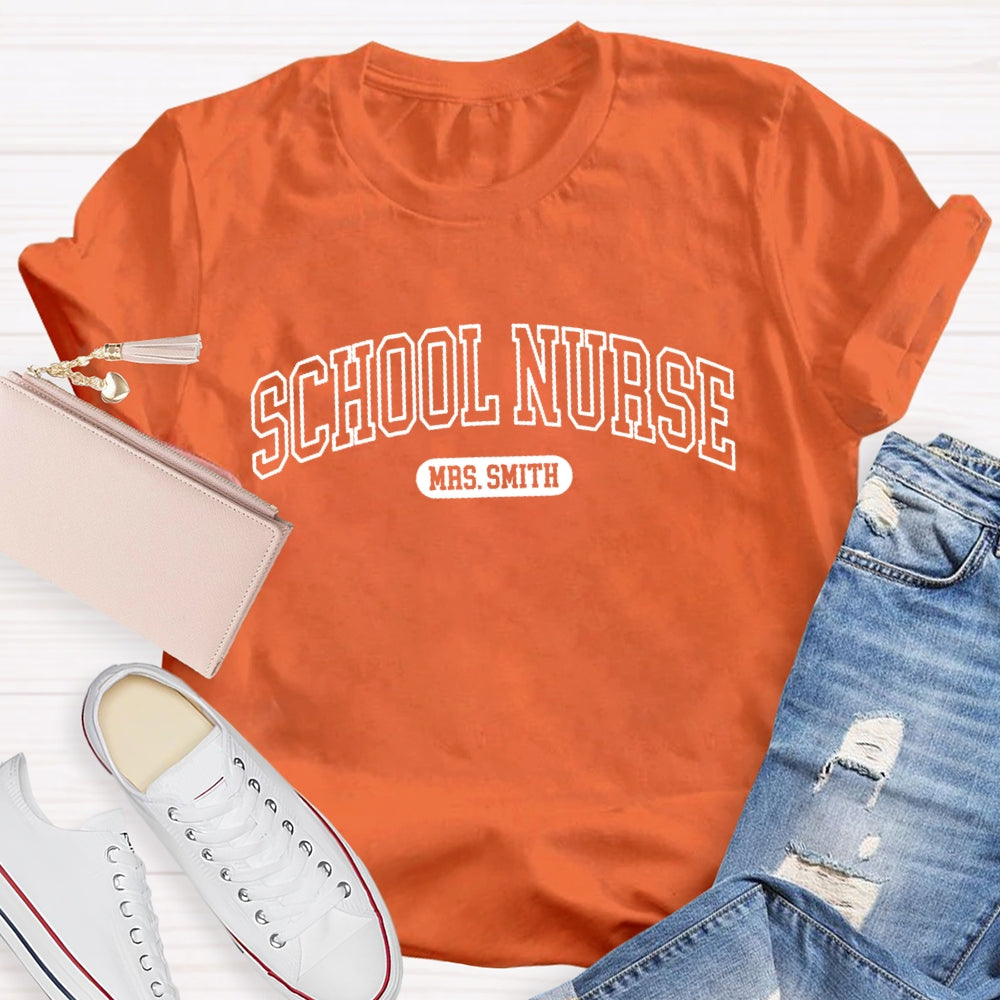 Personalized Name School Nurse Minimalist letters T-shirt