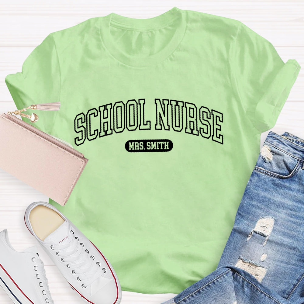 Personalized Name School Nurse Minimalist letters T-shirt
