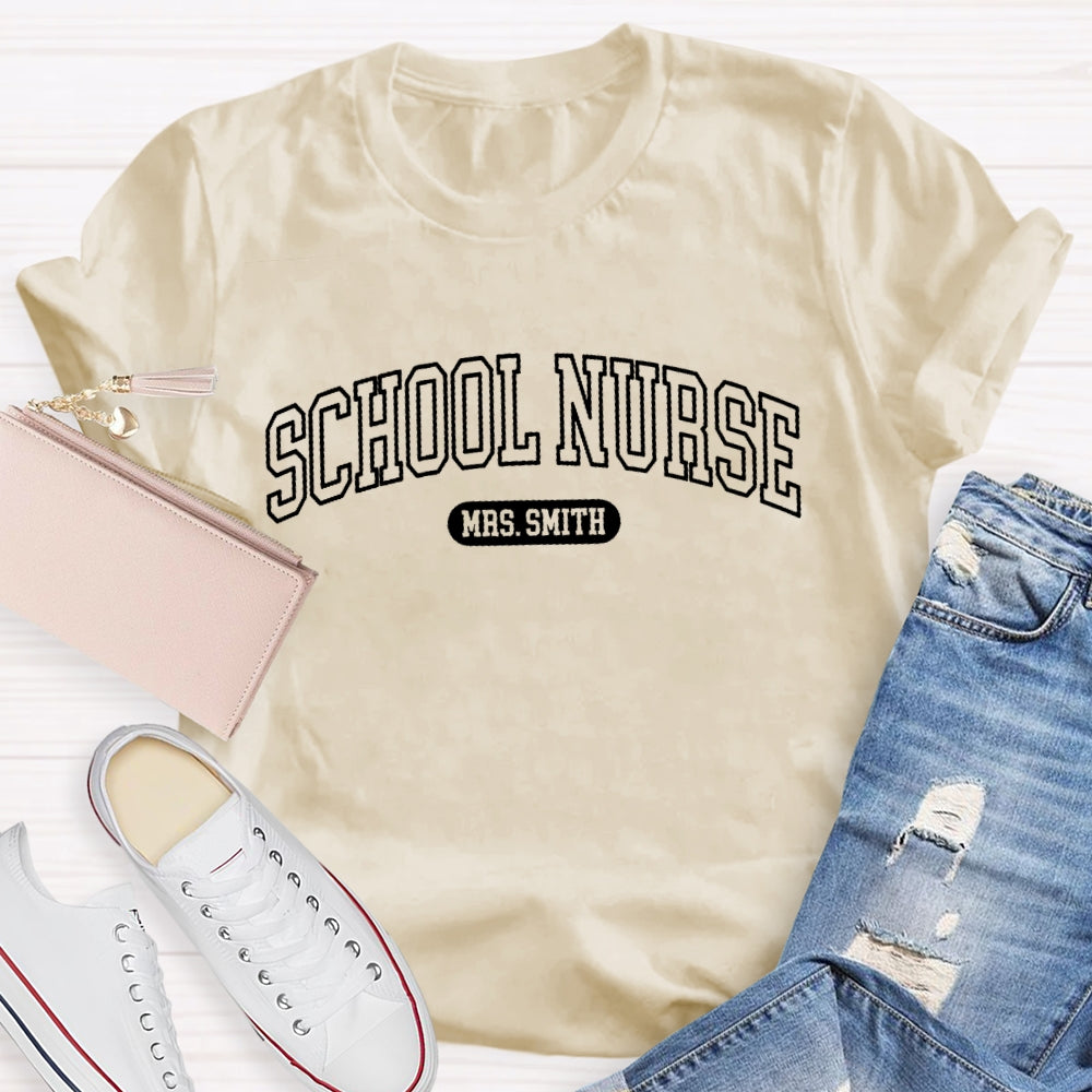 Personalized Name School Nurse Minimalist letters T-shirt