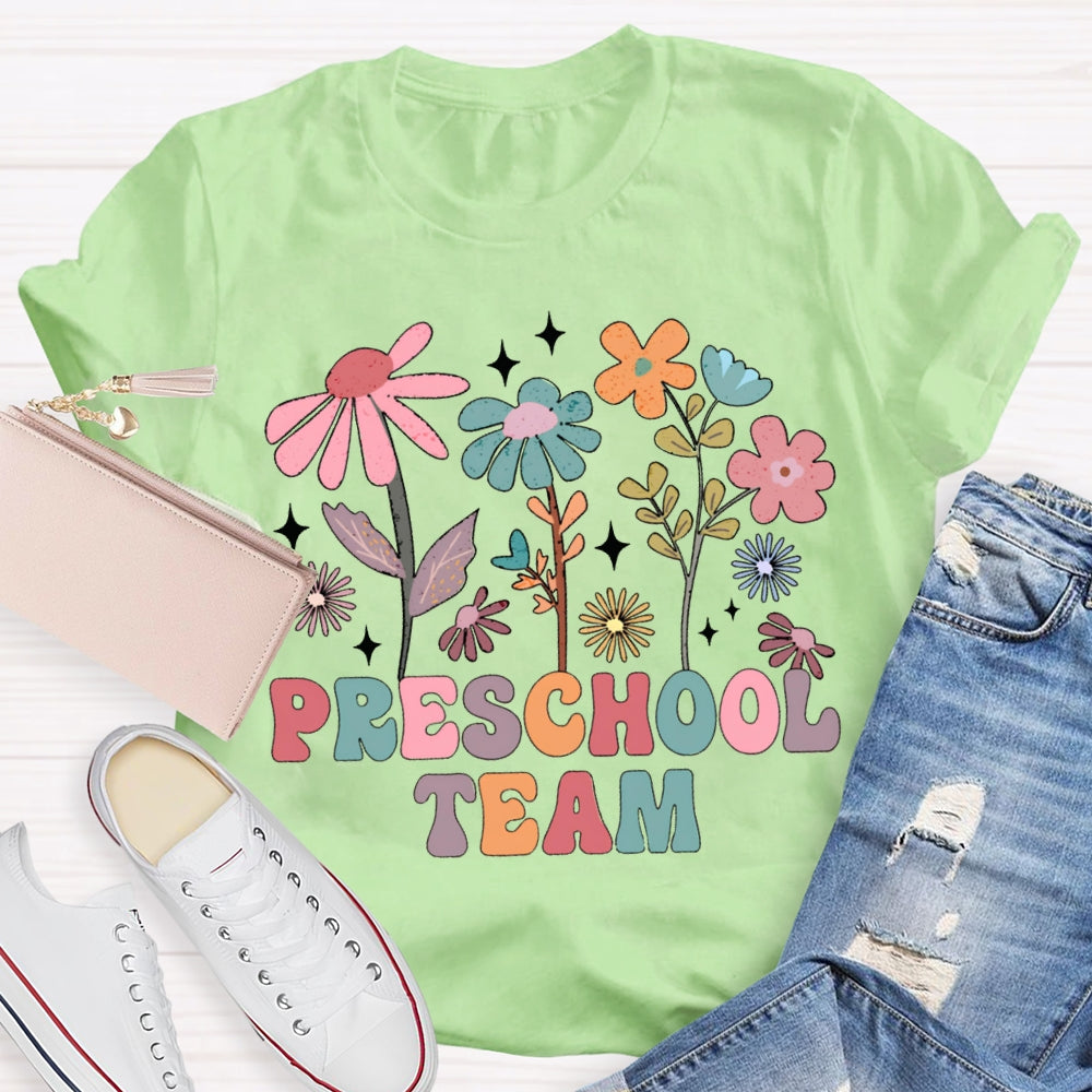Personalized Grade Preschool Team Colorful Flowers T-shirt