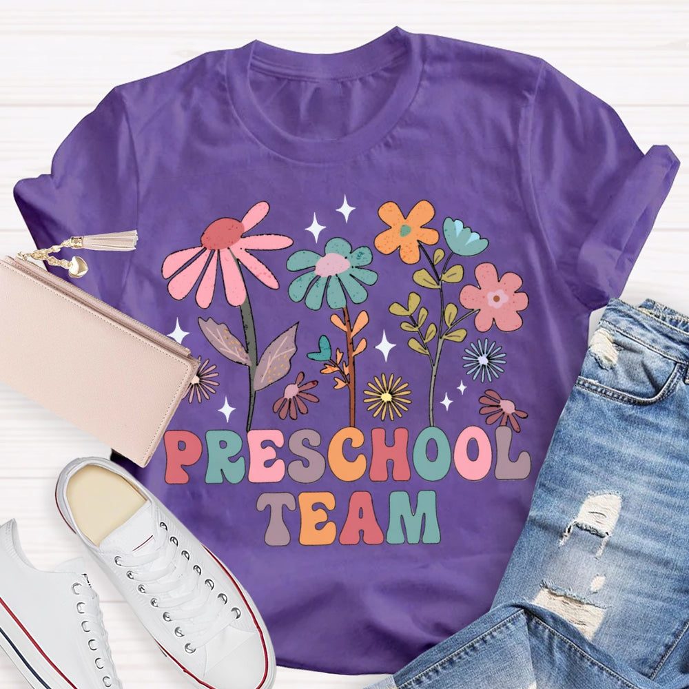 Personalized Grade Preschool Team Colorful Flowers T-shirt