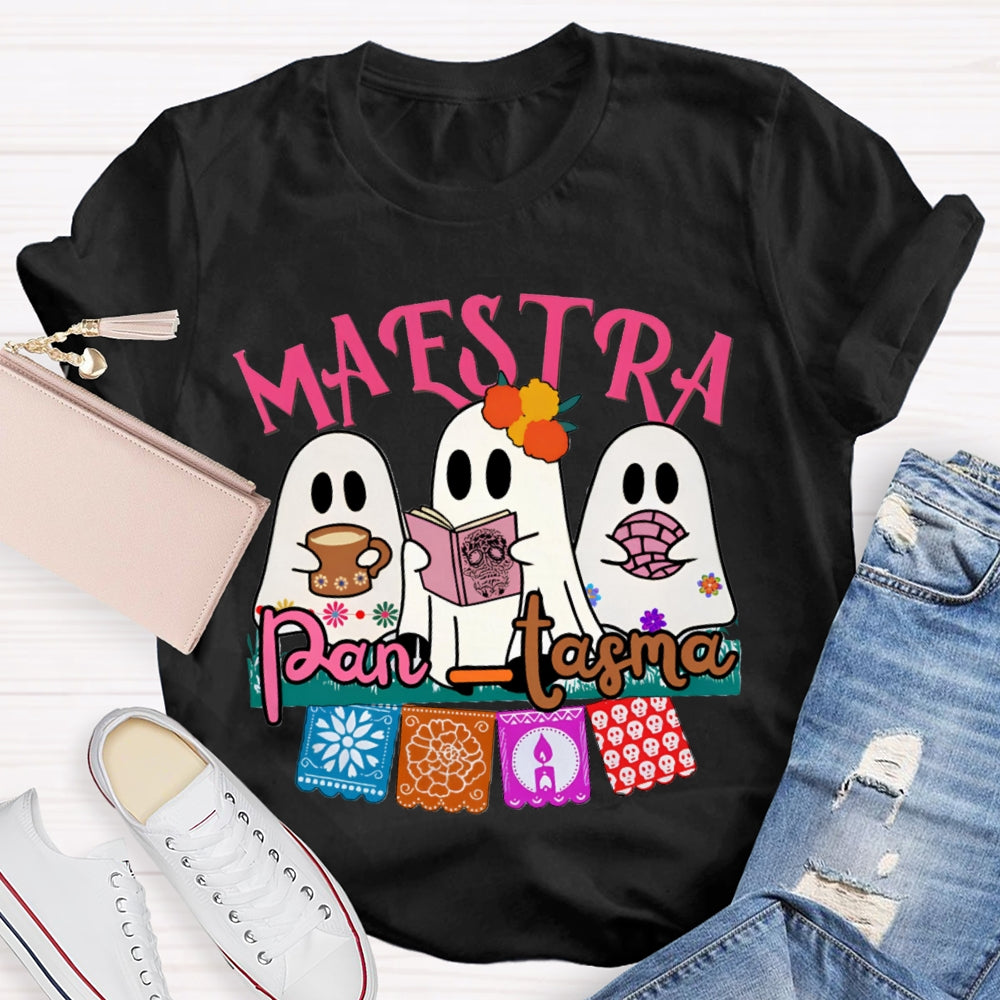 Maestra Three Cute Ghosts Funny Halloween Bilingual Teacher T-shirt