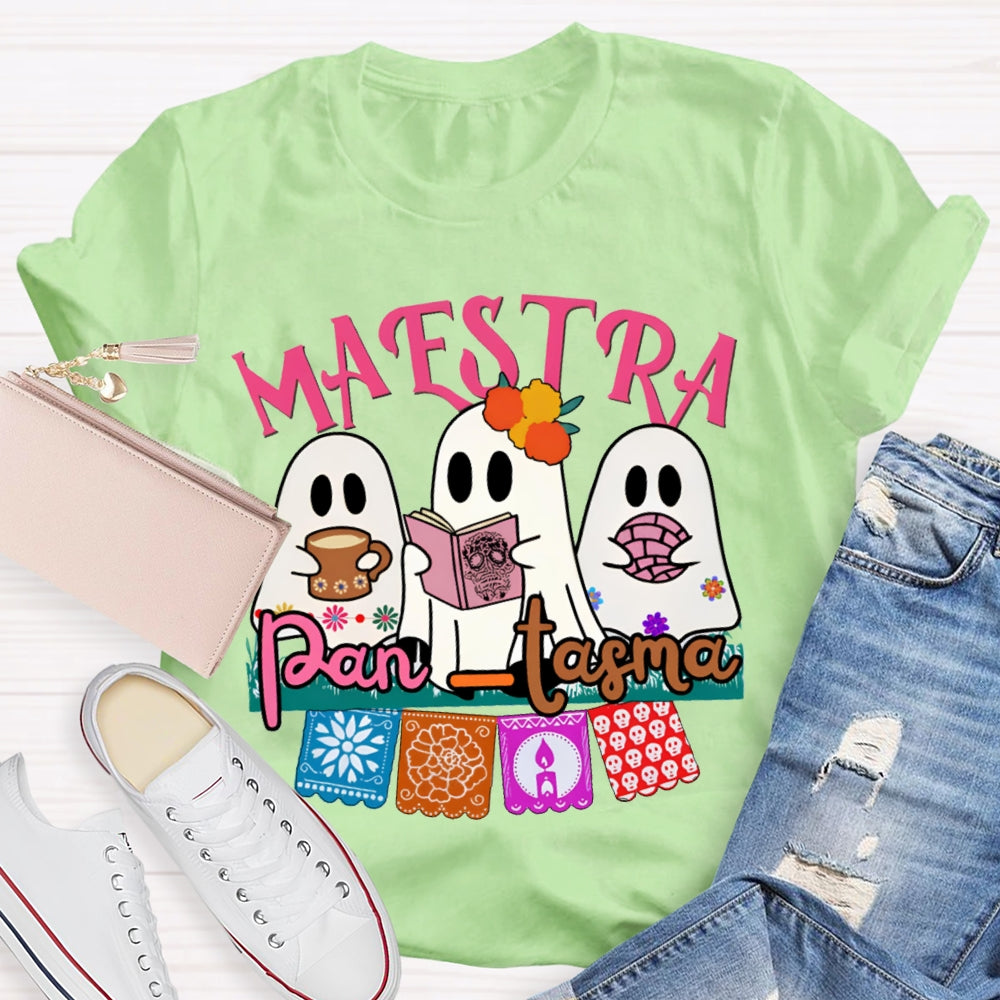 Maestra Three Cute Ghosts Funny Halloween Bilingual Teacher T-shirt