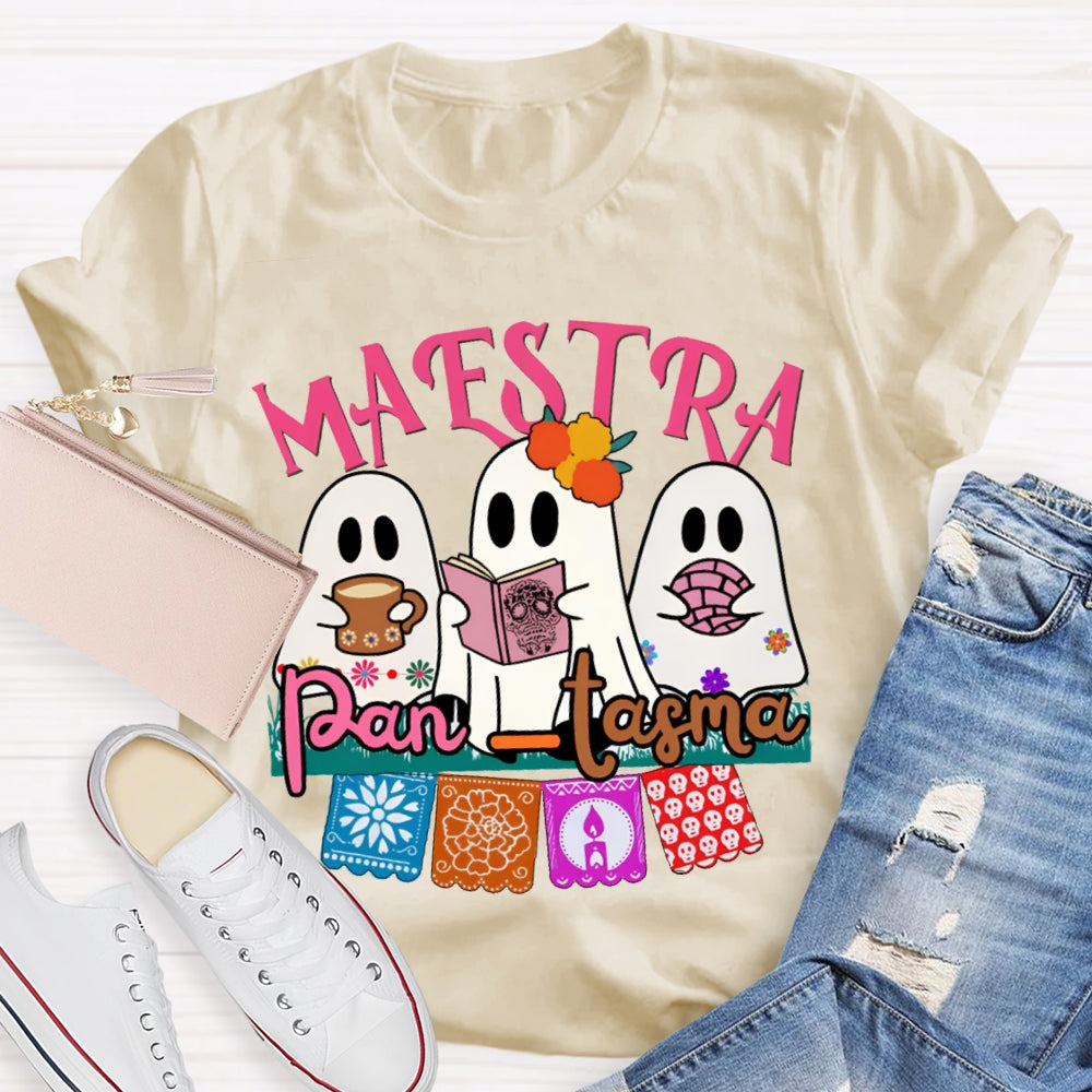 Maestra Three Cute Ghosts Funny Halloween Bilingual Teacher T-shirt