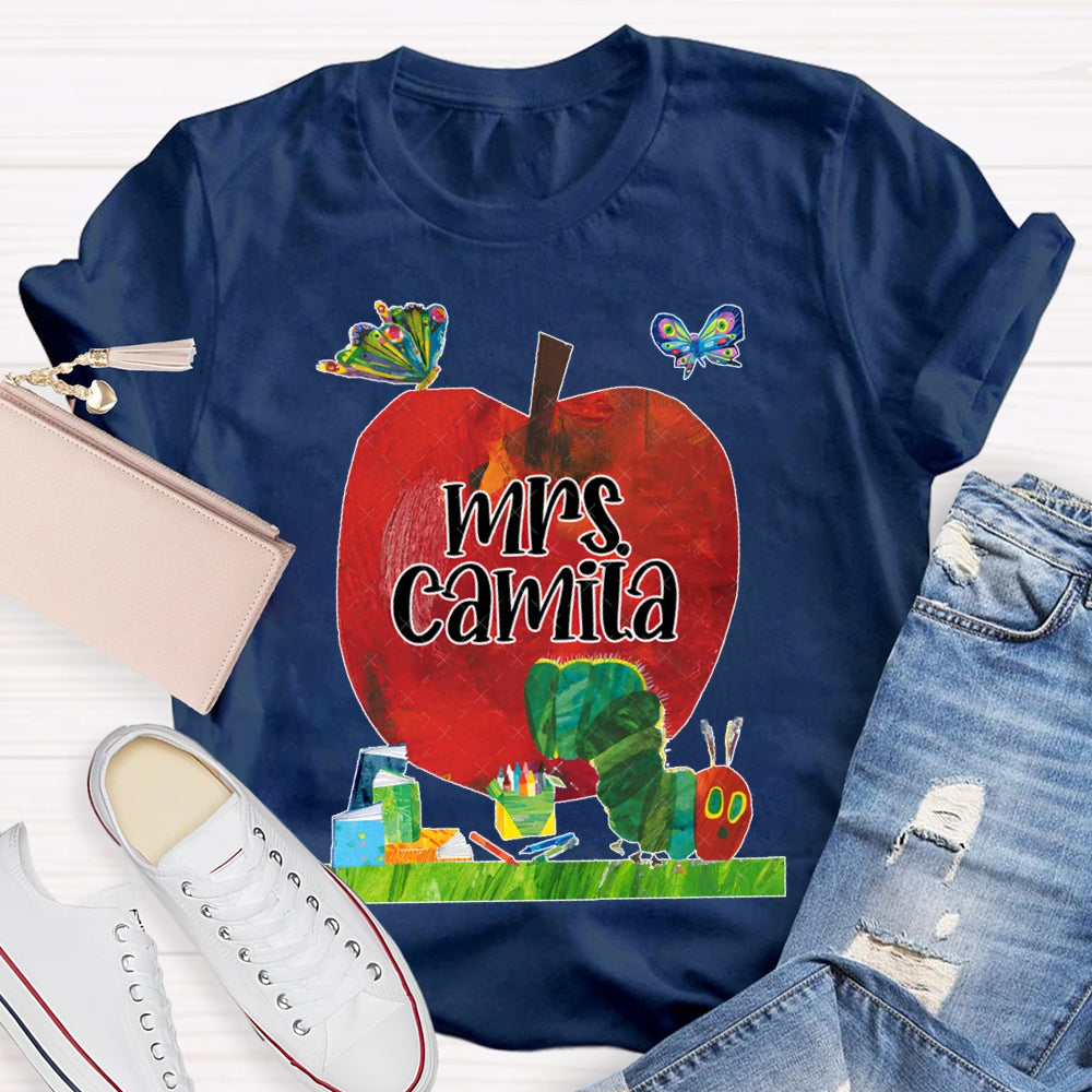 Personalized Name Butterflies And Caterpillars Attracted To Apples T-shirt