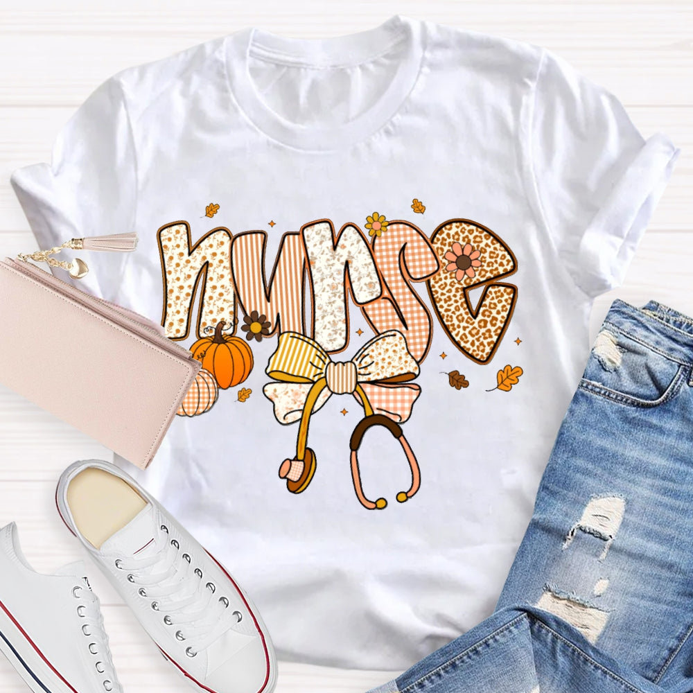 School Nurse Pumpkin And Stethoscope With Bow Halloween T-shirt