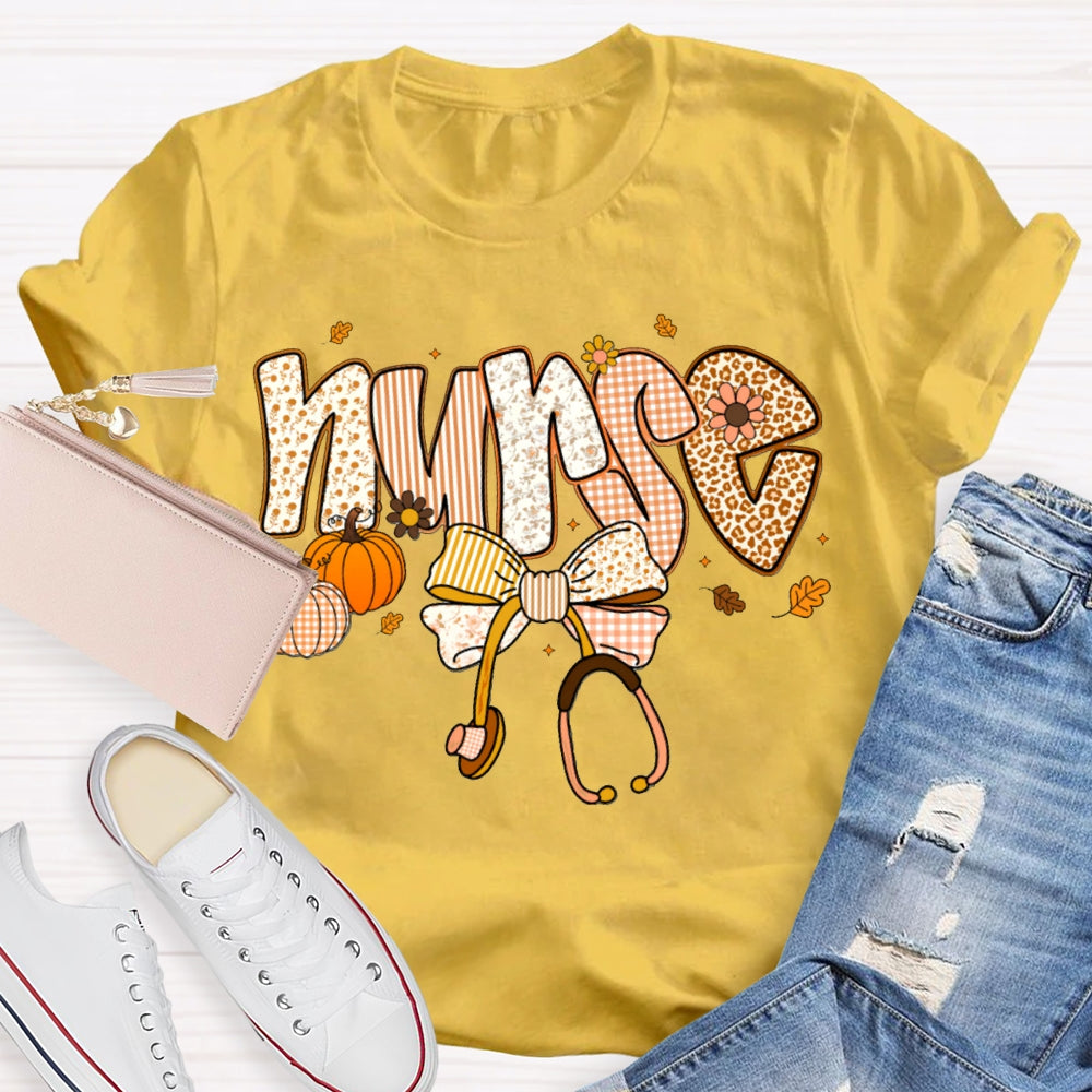 School Nurse Pumpkin And Stethoscope With Bow Halloween T-shirt