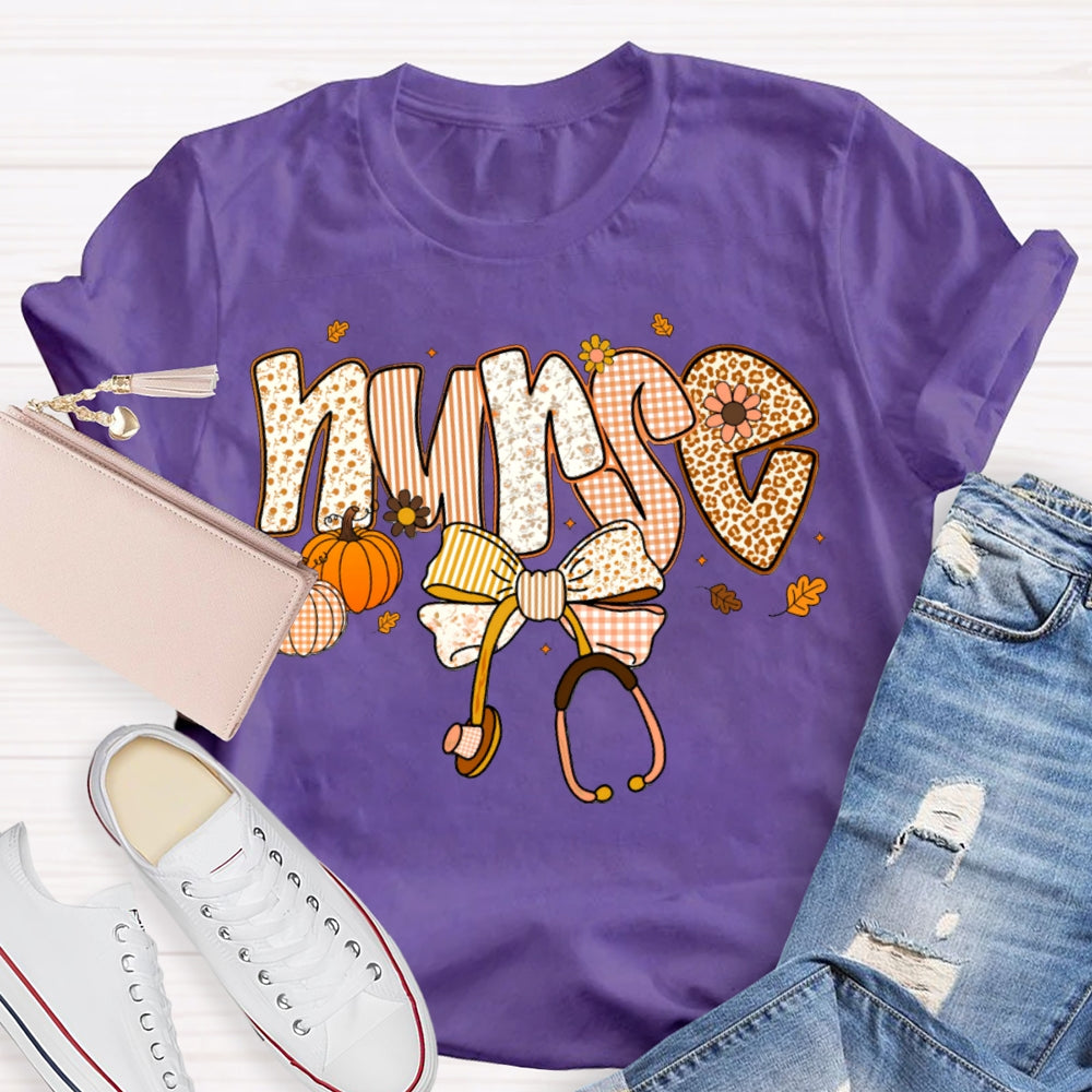 School Nurse Pumpkin And Stethoscope With Bow Halloween T-shirt
