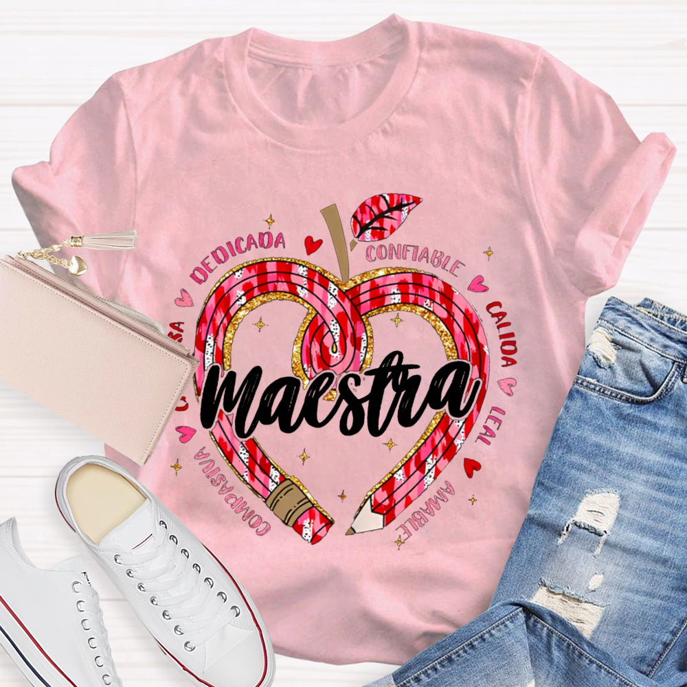 Maestra Teacher Colorful Heart Print Bilingual Teacher T-shirt
