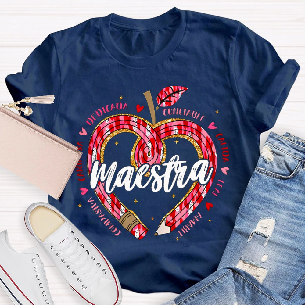 Maestra Teacher Colorful Heart Print Bilingual Teacher T-shirt
