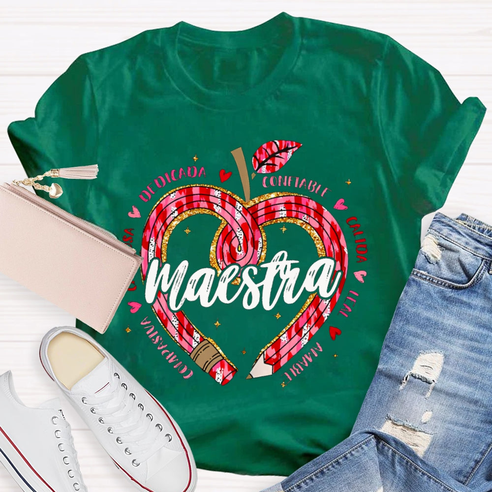 Maestra Teacher Colorful Heart Print Bilingual Teacher T-shirt