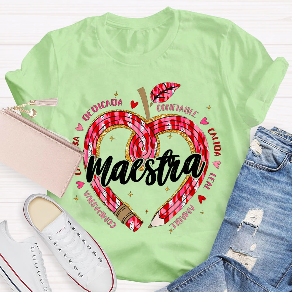 Maestra Teacher Colorful Heart Print Bilingual Teacher T-shirt