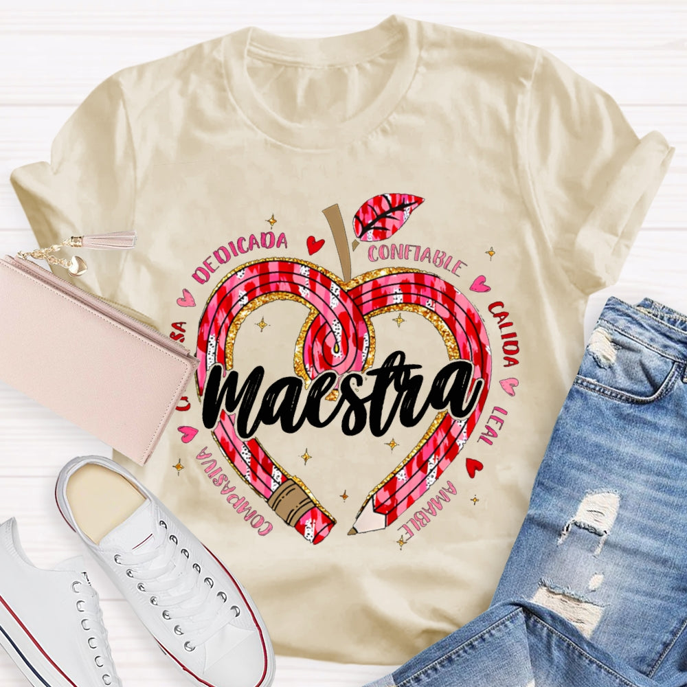 Maestra Teacher Colorful Heart Print Bilingual Teacher T-shirt