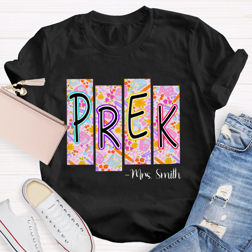 Personalized Name Pre-K Small Checkered Print T-shirt