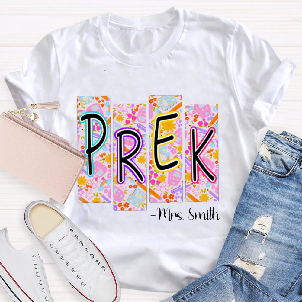 Personalized Name Pre-K Small Checkered Print T-shirt