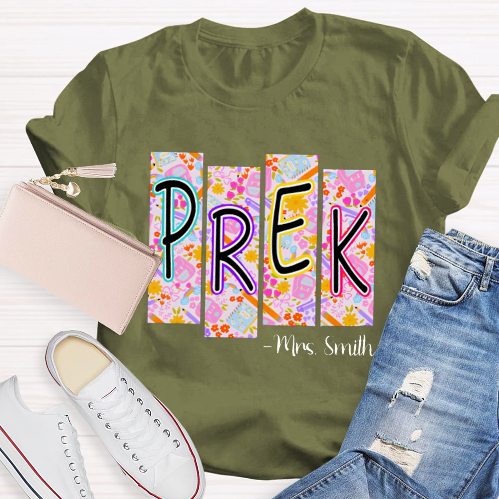 Personalized Name Pre-K Small Checkered Print T-shirt