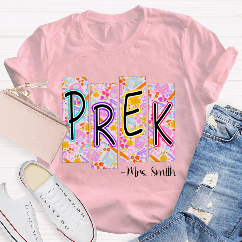 Personalized Name Pre-K Small Checkered Print T-shirt