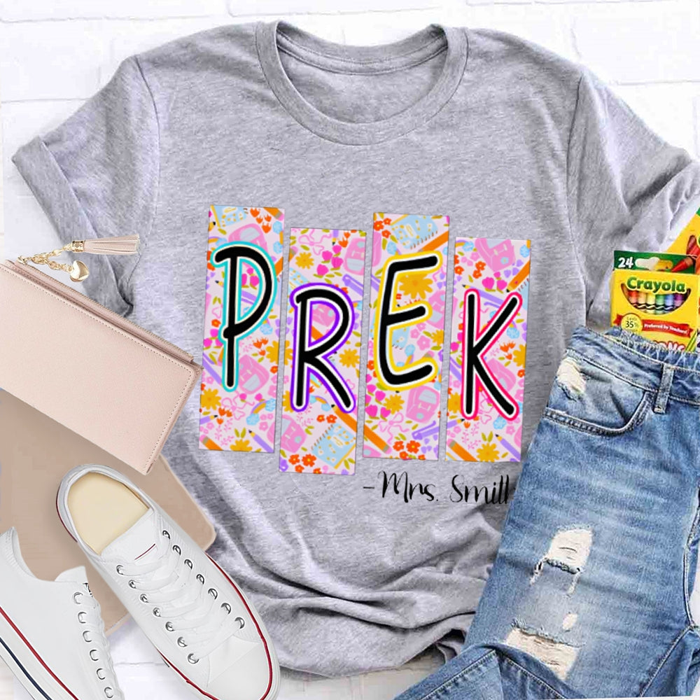 Personalized Name Pre-K Small Checkered Print T-shirt