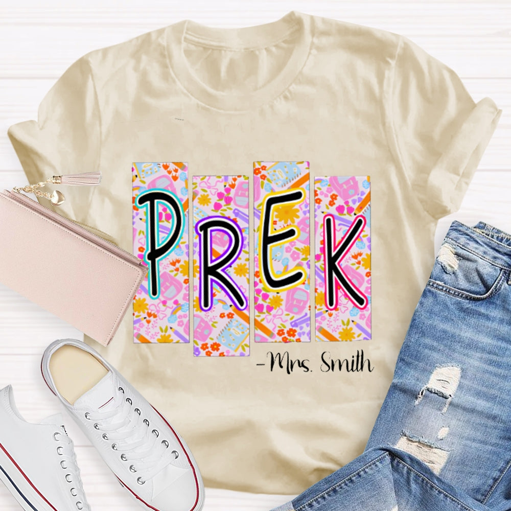 Personalized Name Pre-K Small Checkered Print T-shirt