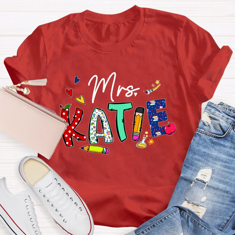 Personalized Name Back To School Teachers Funny Letters T-shirt