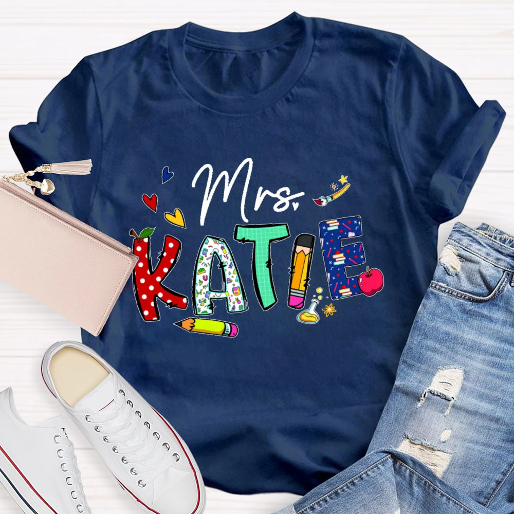 Personalized Name Back To School Teachers Funny Letters T-shirt