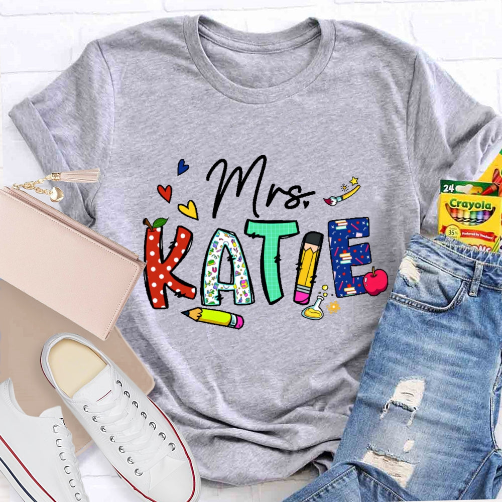 Personalized Name Back To School Teachers Funny Letters T-shirt