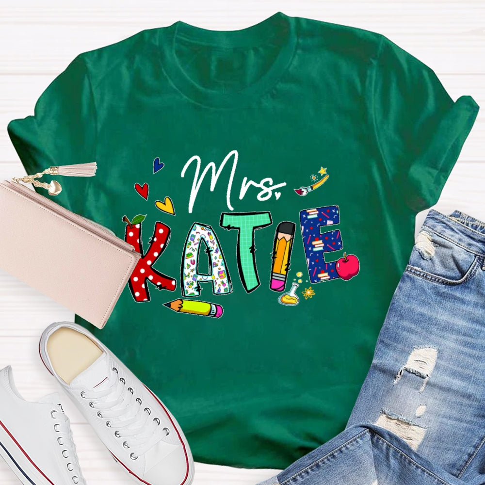 Personalized Name Back To School Teachers Funny Letters T-shirt