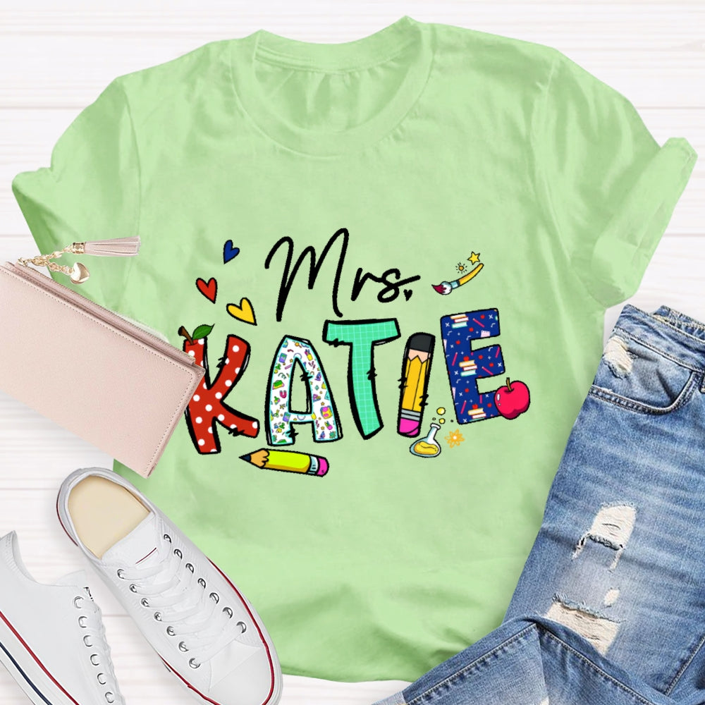 Personalized Name Back To School Teachers Funny Letters T-shirt