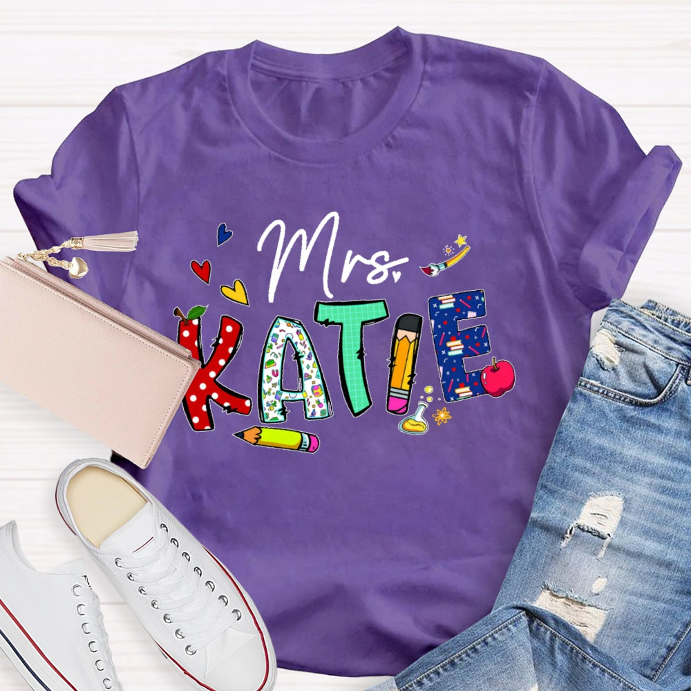 Personalized Name Back To School Teachers Funny Letters T-shirt