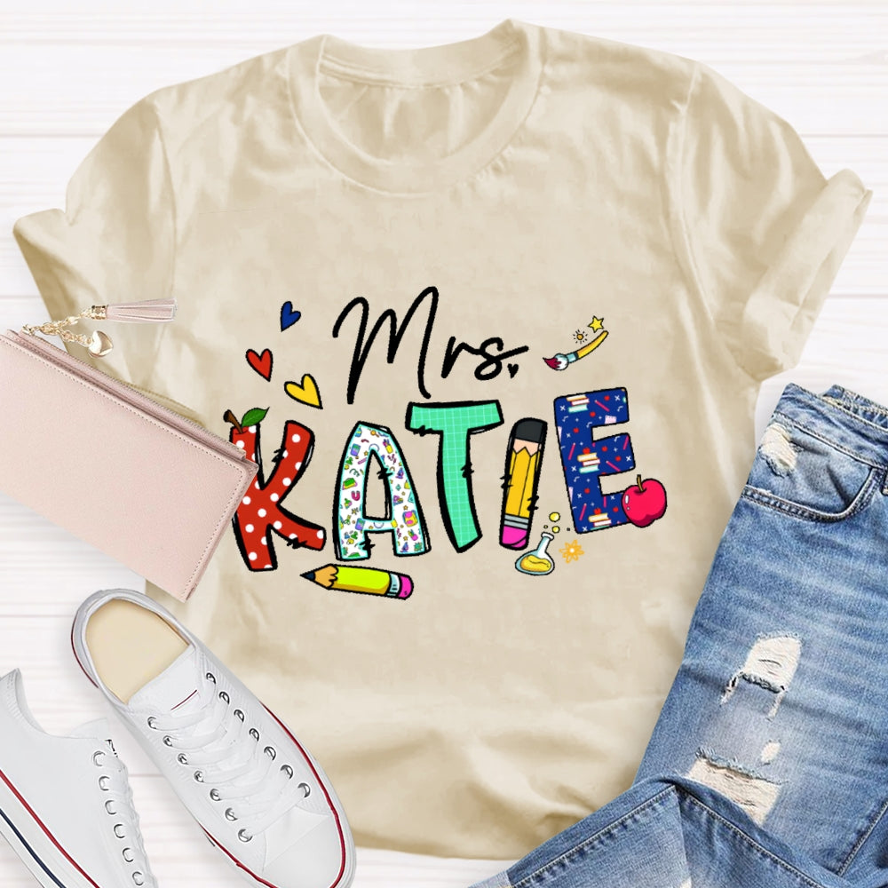 Personalized Name Back To School Teachers Funny Letters T-shirt