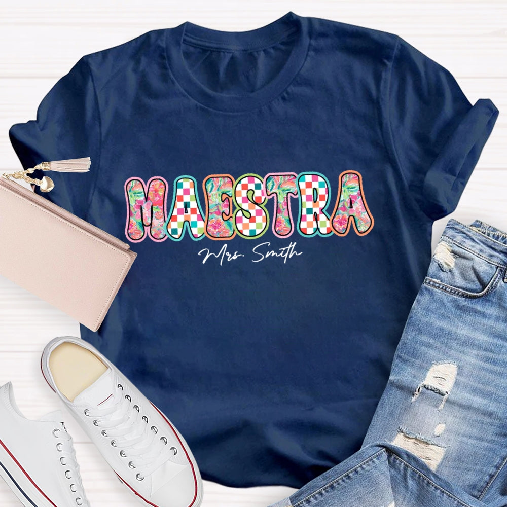 Personalized Name Maestra Colorful Letters Spanish Teacher T-shirt