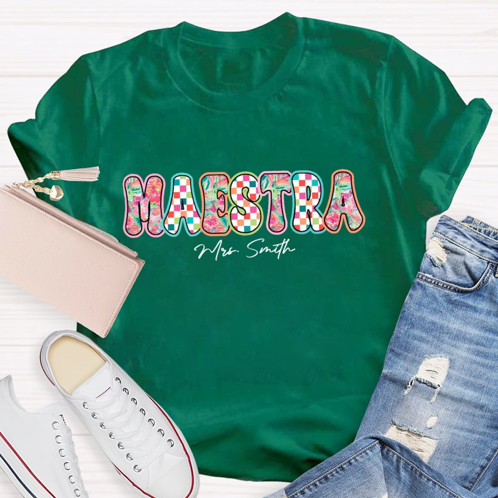 Personalized Name Maestra Colorful Letters Spanish Teacher T-shirt