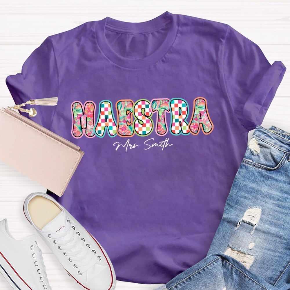 Personalized Name Maestra Colorful Letters Spanish Teacher T-shirt
