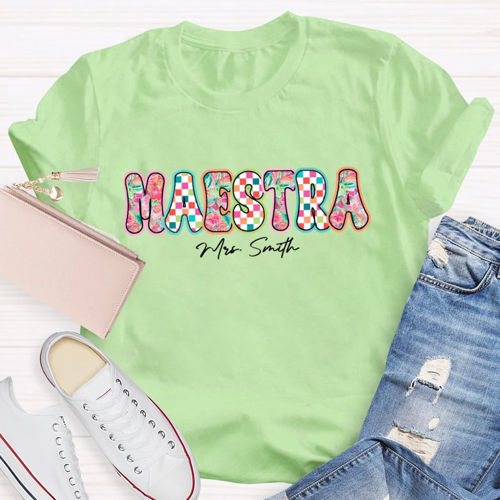 Personalized Name Maestra Colorful Letters Spanish Teacher T-shirt