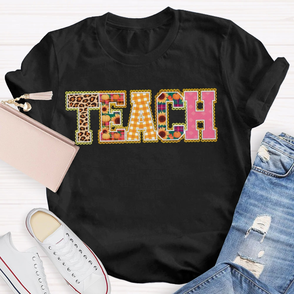 Colors Floral Teach Leopard Print And Colorful Fonts Teacher T-shirt