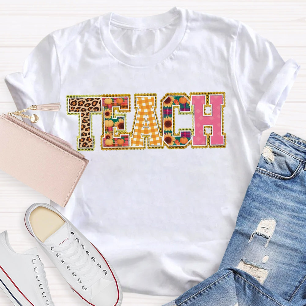 Colors Floral Teach Leopard Print And Colorful Fonts Teacher T-shirt