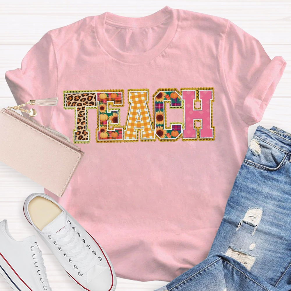 Colors Floral Teach Leopard Print And Colorful Fonts Teacher T-shirt