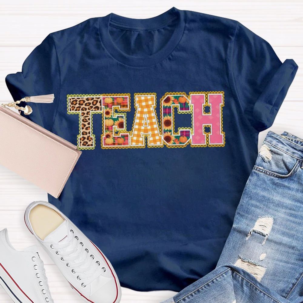 Colors Floral Teach Leopard Print And Colorful Fonts Teacher T-shirt