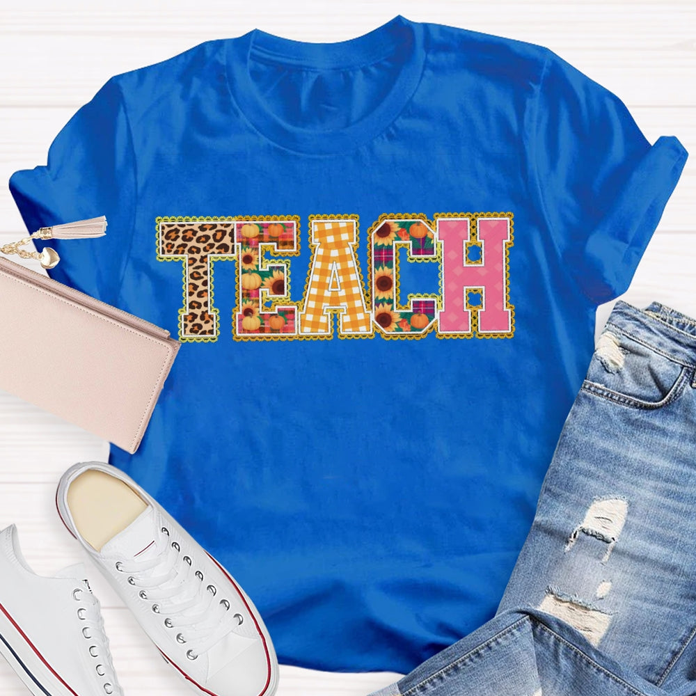 Colors Floral Teach Leopard Print And Colorful Fonts Teacher T-shirt