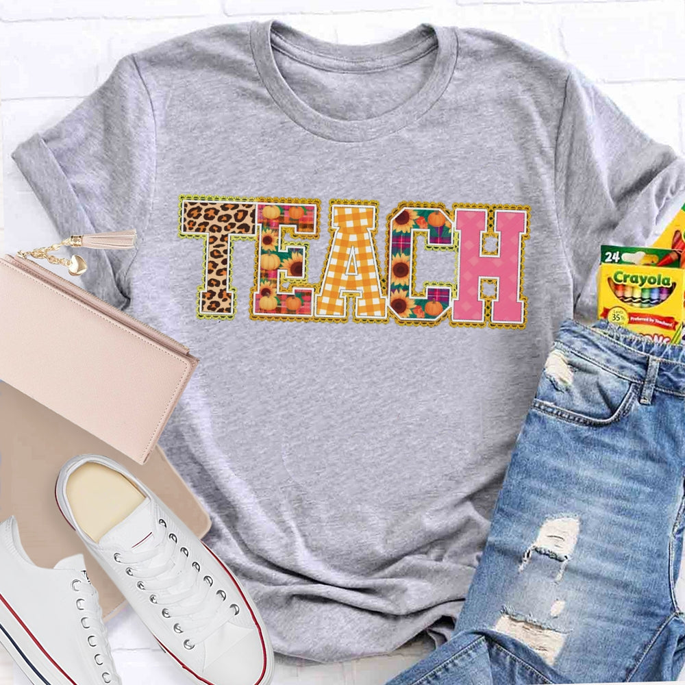 Colors Floral Teach Leopard Print And Colorful Fonts Teacher T-shirt