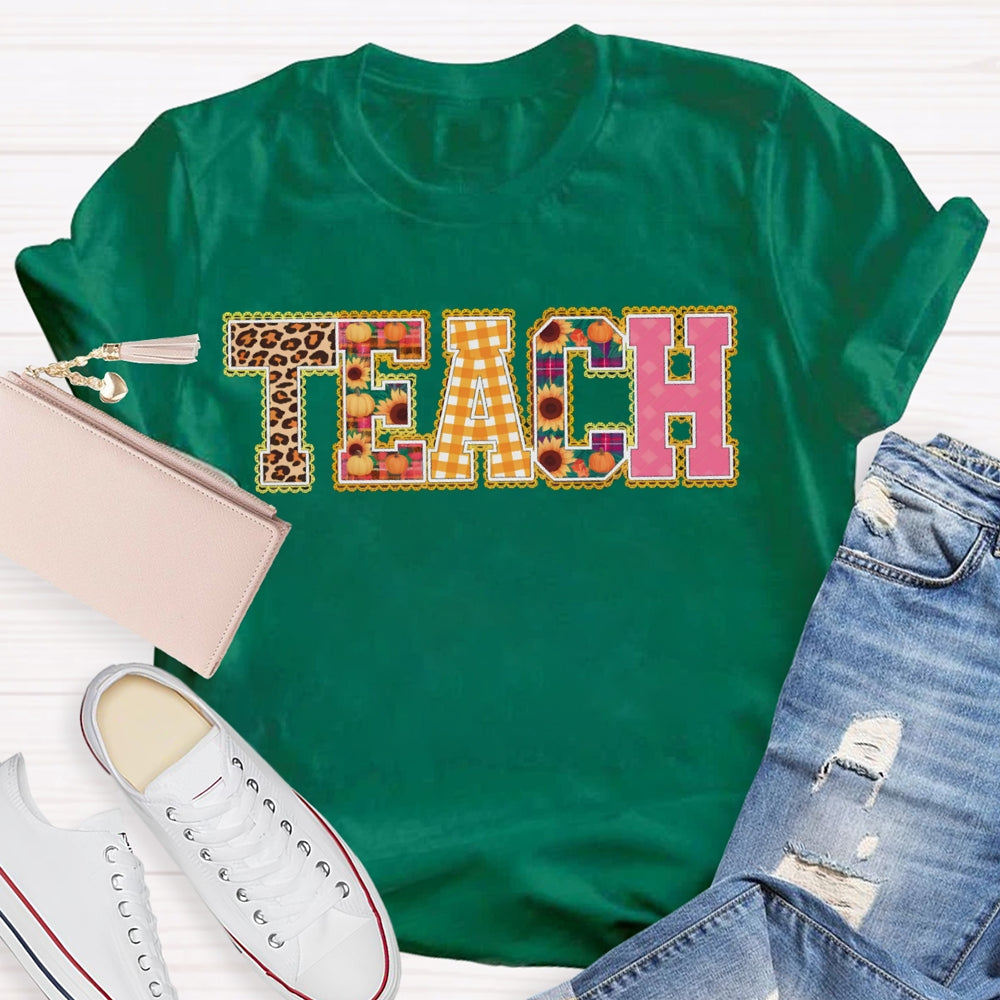 Colors Floral Teach Leopard Print And Colorful Fonts Teacher T-shirt