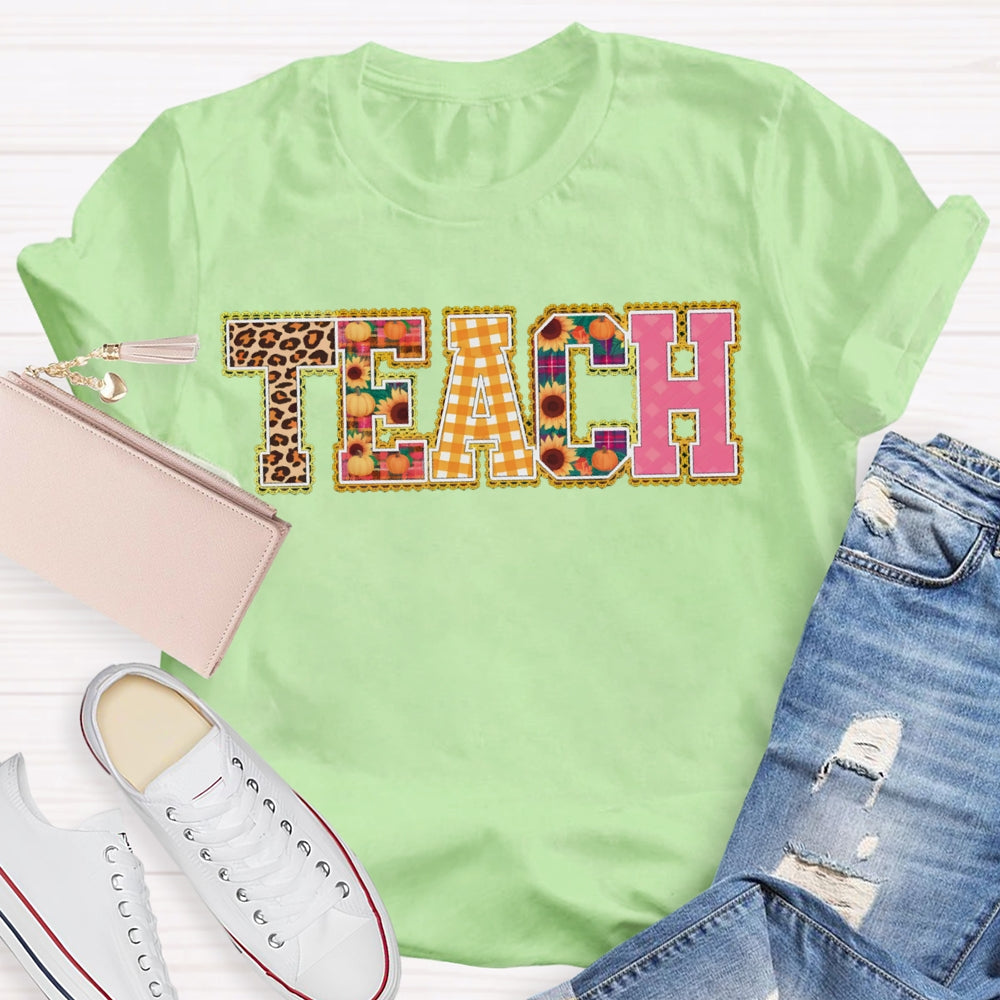 Colors Floral Teach Leopard Print And Colorful Fonts Teacher T-shirt